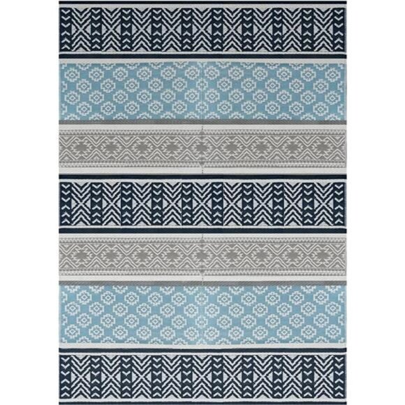 Outdoor Plastic Patio Rugs – 5x7, Grey, Teal Multipurpose Reversible mats Woven - Picture 1 of 6